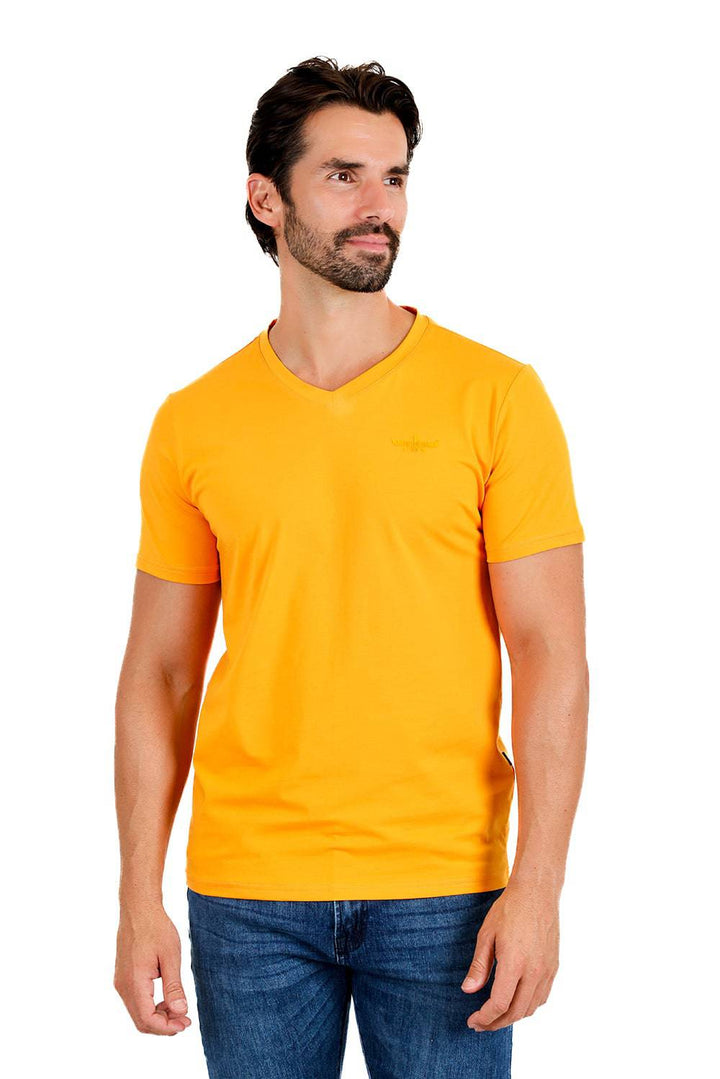 BARABAS Men's Basic Solid Color Premium V-neck T-shirts TV216  Orange 