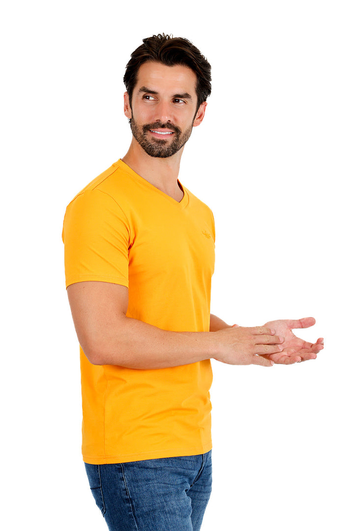 BARABAS Men's Basic Solid Color Premium V-neck T-shirts TV216 Orange