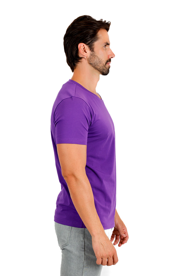 BARABAS Men's Solid Color V-neck T-shirts TV216  Purple