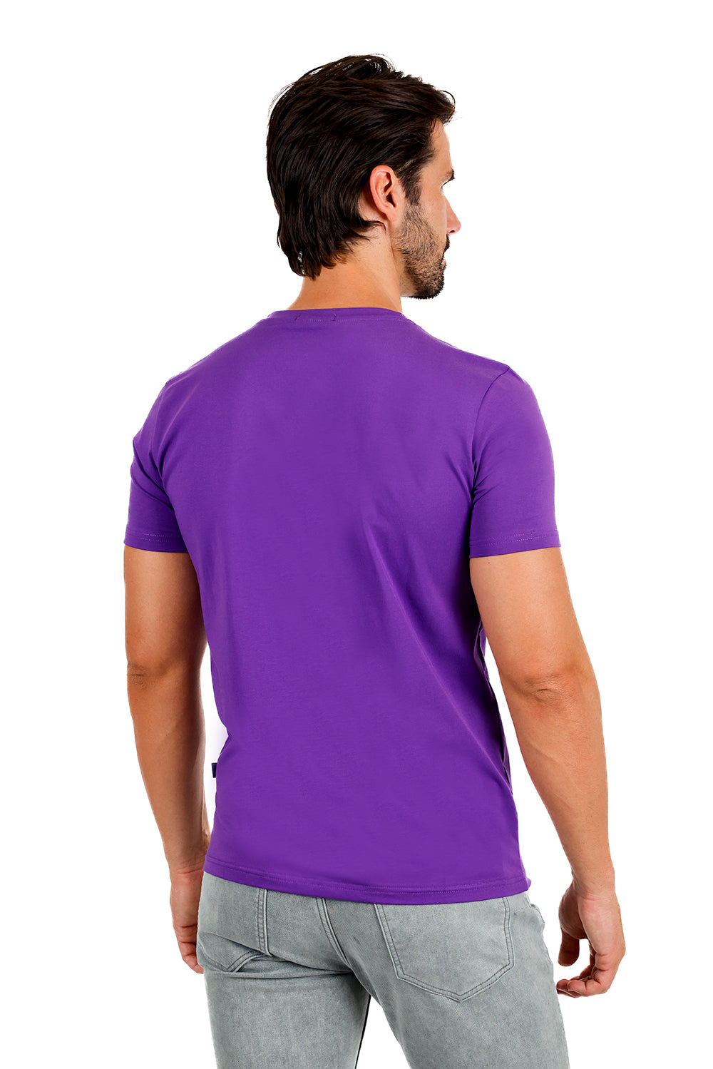 BARABAS Men's Solid Color V-neck T-shirts TV216 Purple