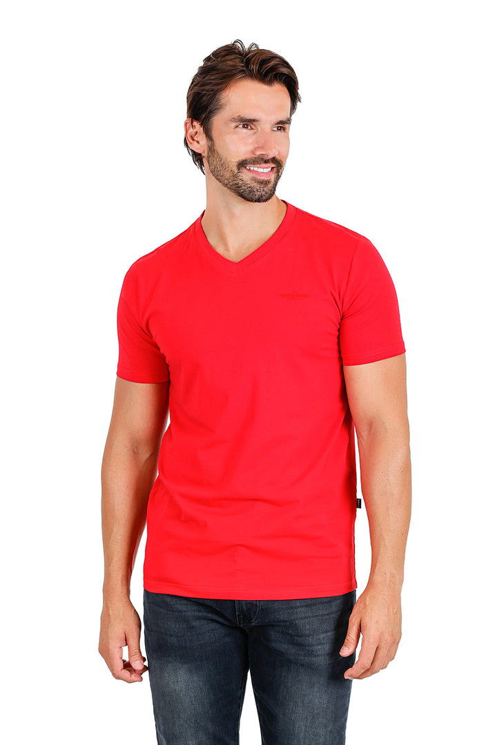 BARABAS Men's Solid Color V-neck T-shirts VTV216 Red