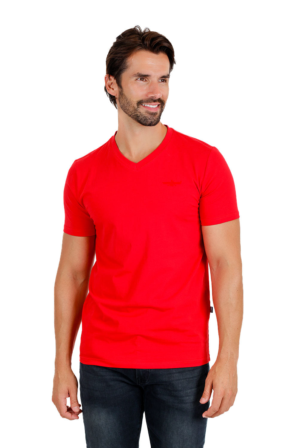 BARABAS Men's Solid Color V-neck T-shirts TV216 Red