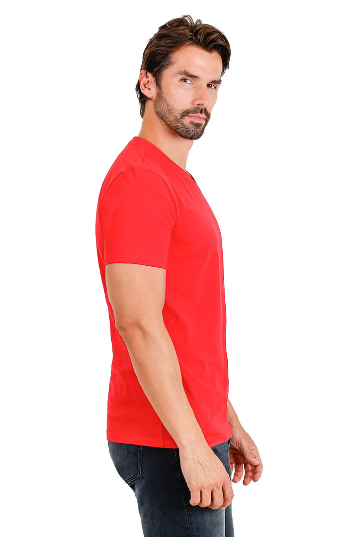 BARABAS Men's Solid Color V-neck T-shirts VTV216 Red
