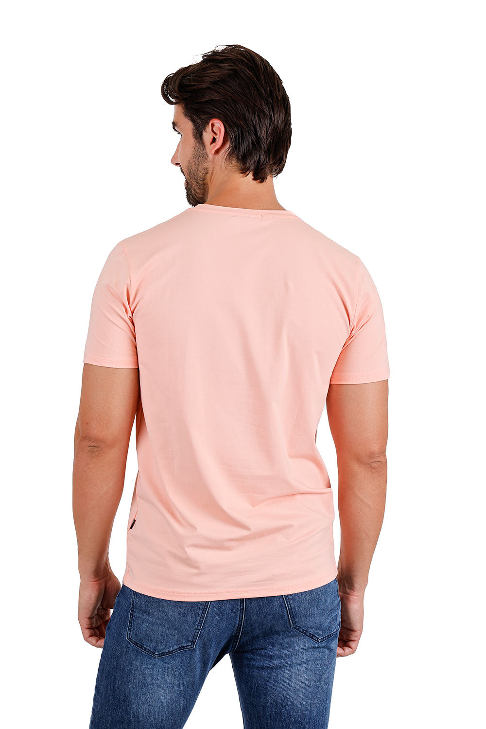 BARABAS Men's Solid Color V-neck T-shirts TV216 Rose