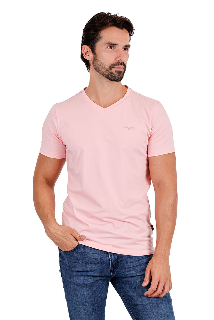 BARABAS Men's Solid Color V-neck T-shirts TV216 Rose