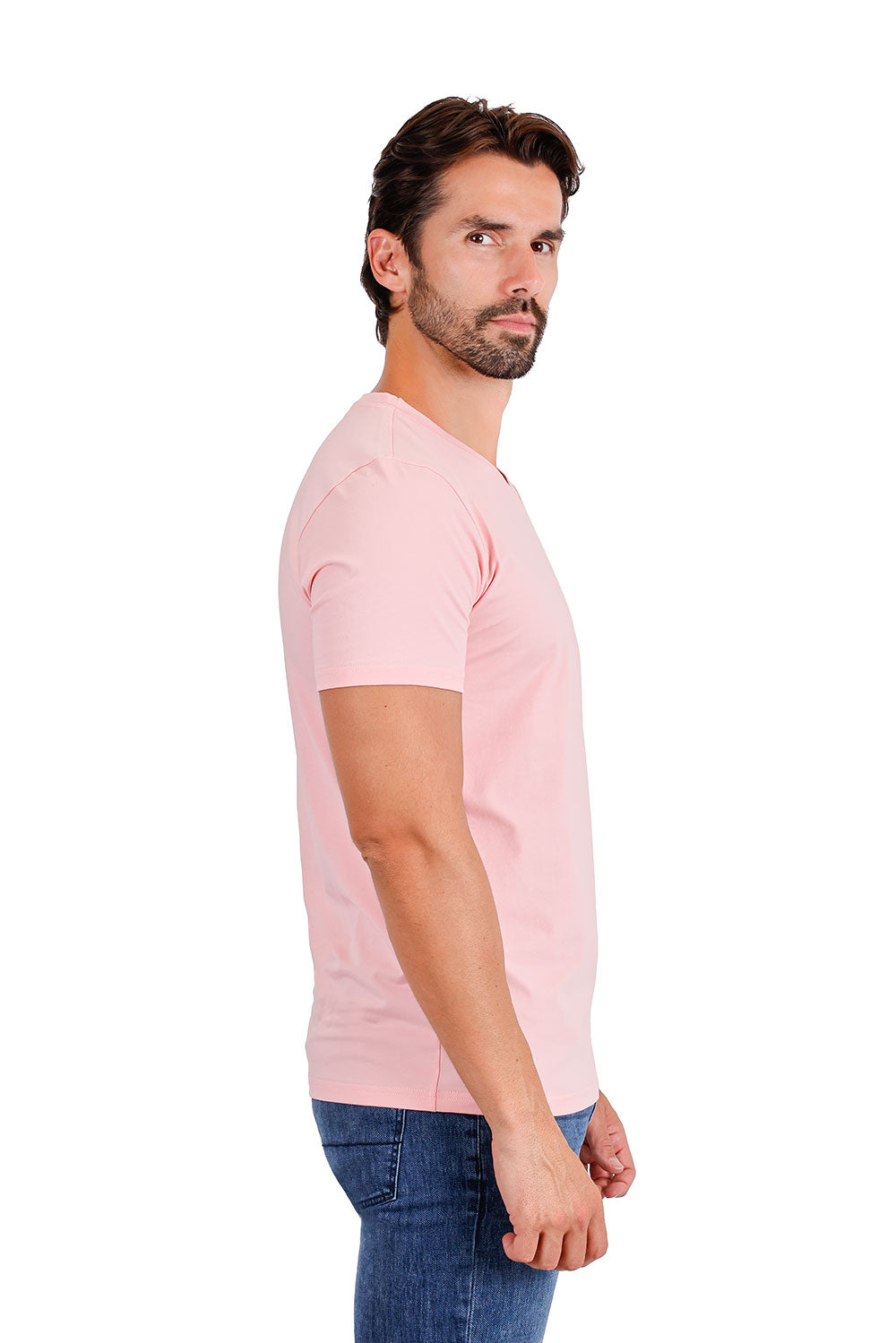 BARABAS Men's Solid Color V-neck T-shirts TV216 Rose
