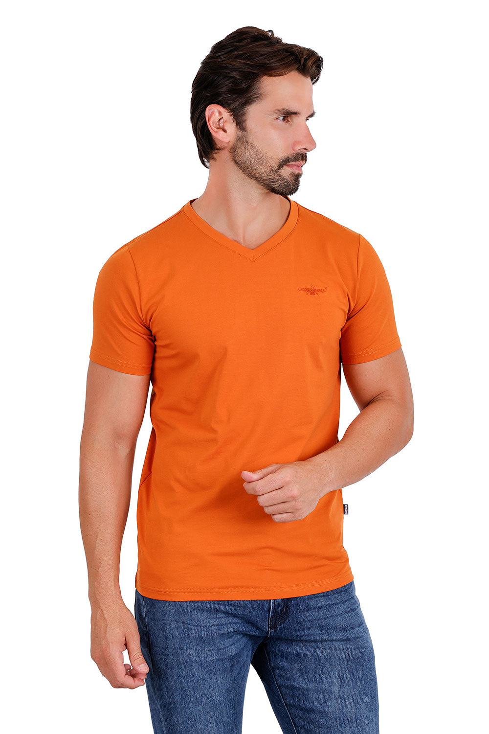 BARABAS Men's Solid Color V-neck T-shirts TV216 Rust