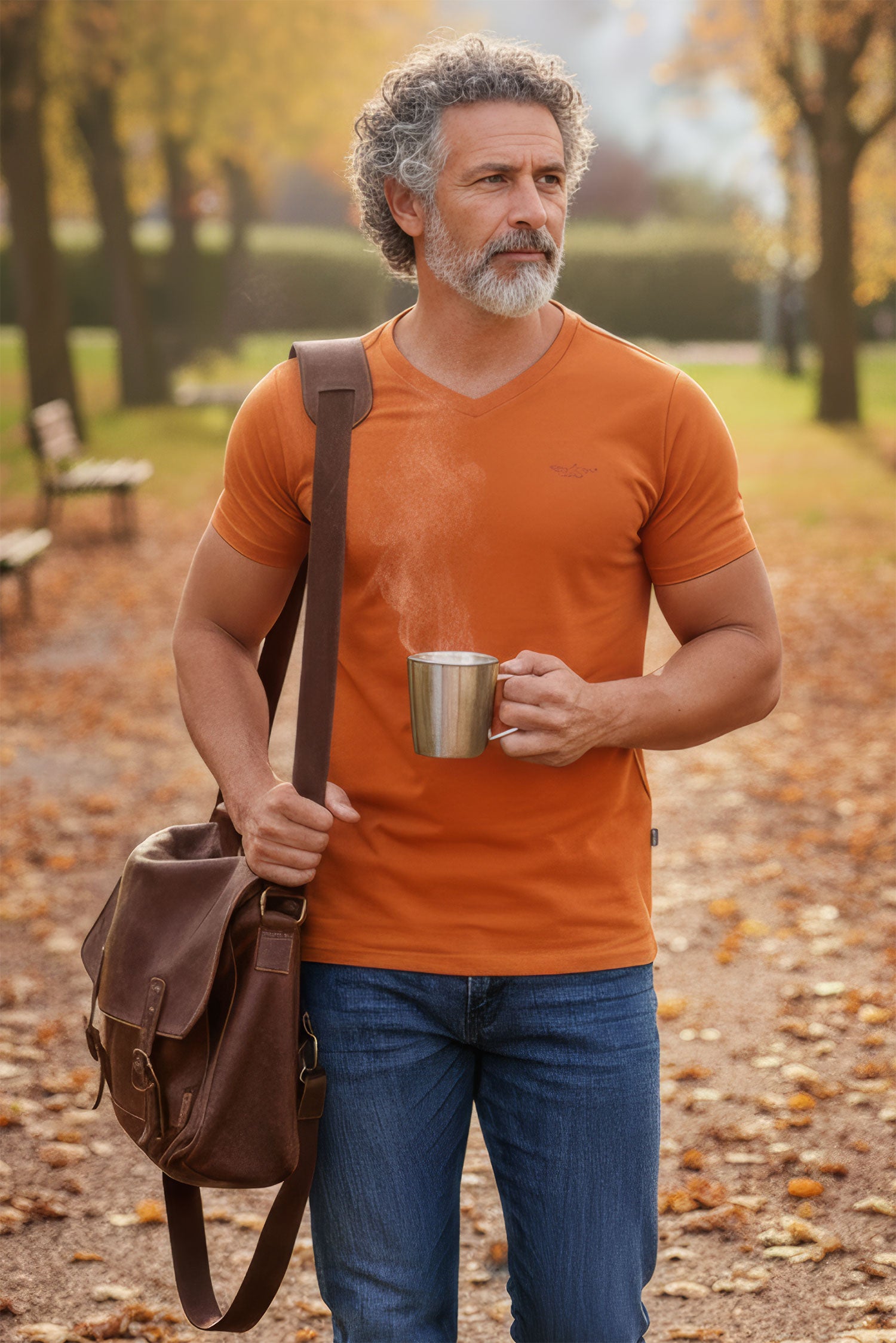 BARABAS Men's Solid Color V-neck T-shirts VTV216 Rust