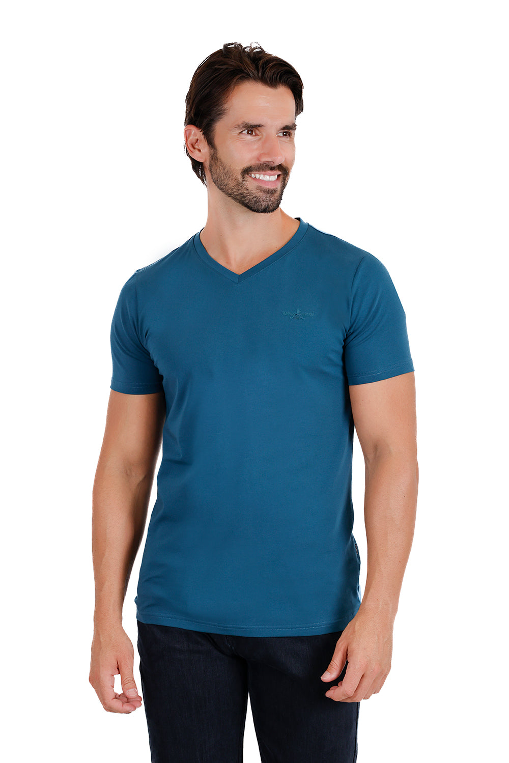 BARABAS Men's Solid Color V-neck T-shirts TV216 Teal