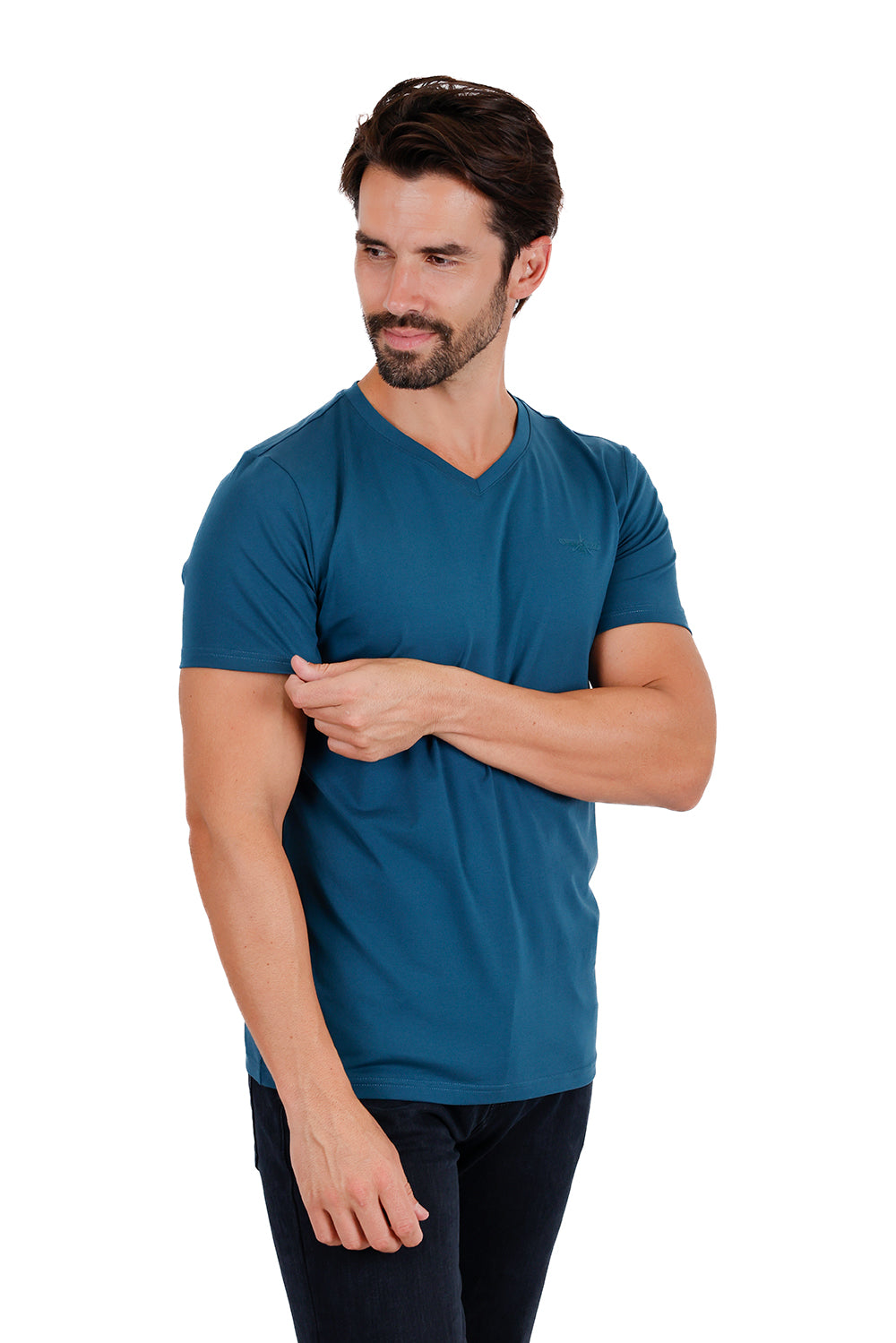 BARABAS Men's Solid Color V-neck T-shirts TV216 Teal