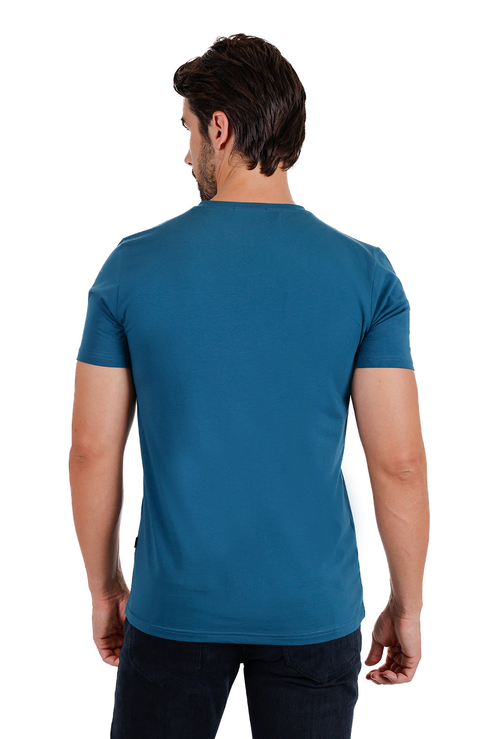 BARABAS Men's Solid Color V-neck T-shirts TV216 Teal
