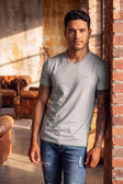 BARABAS Men's Solid Color V-neck T-shirts VTV216 #Color_Ultimate Grey
