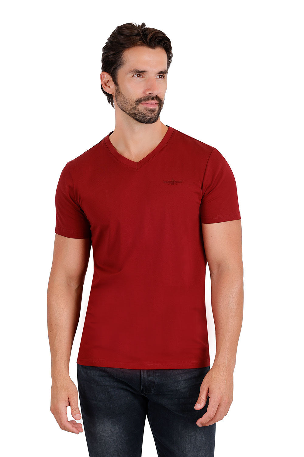 BARABAS Men's Basic Solid Color Premium V-neck T-shirts TV216  Wine 