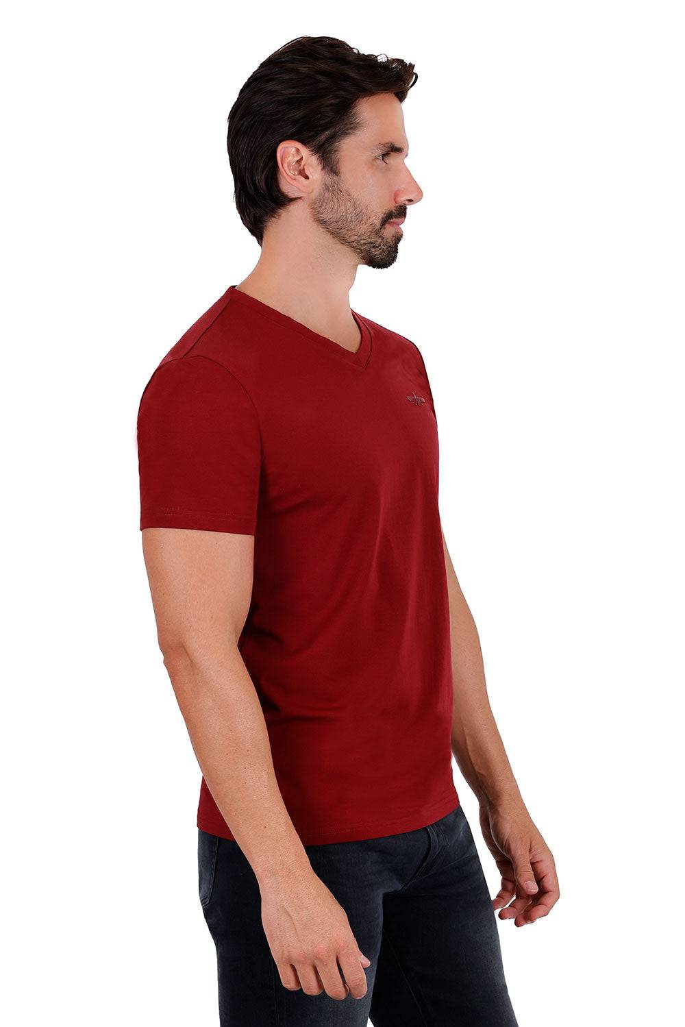 BARABAS Men's Basic Solid Color Premium V-neck T-shirts TV216  Wine 