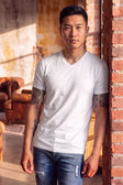 BARABAS Men's Solid Color V-neck T-shirts TV216 #Color_White