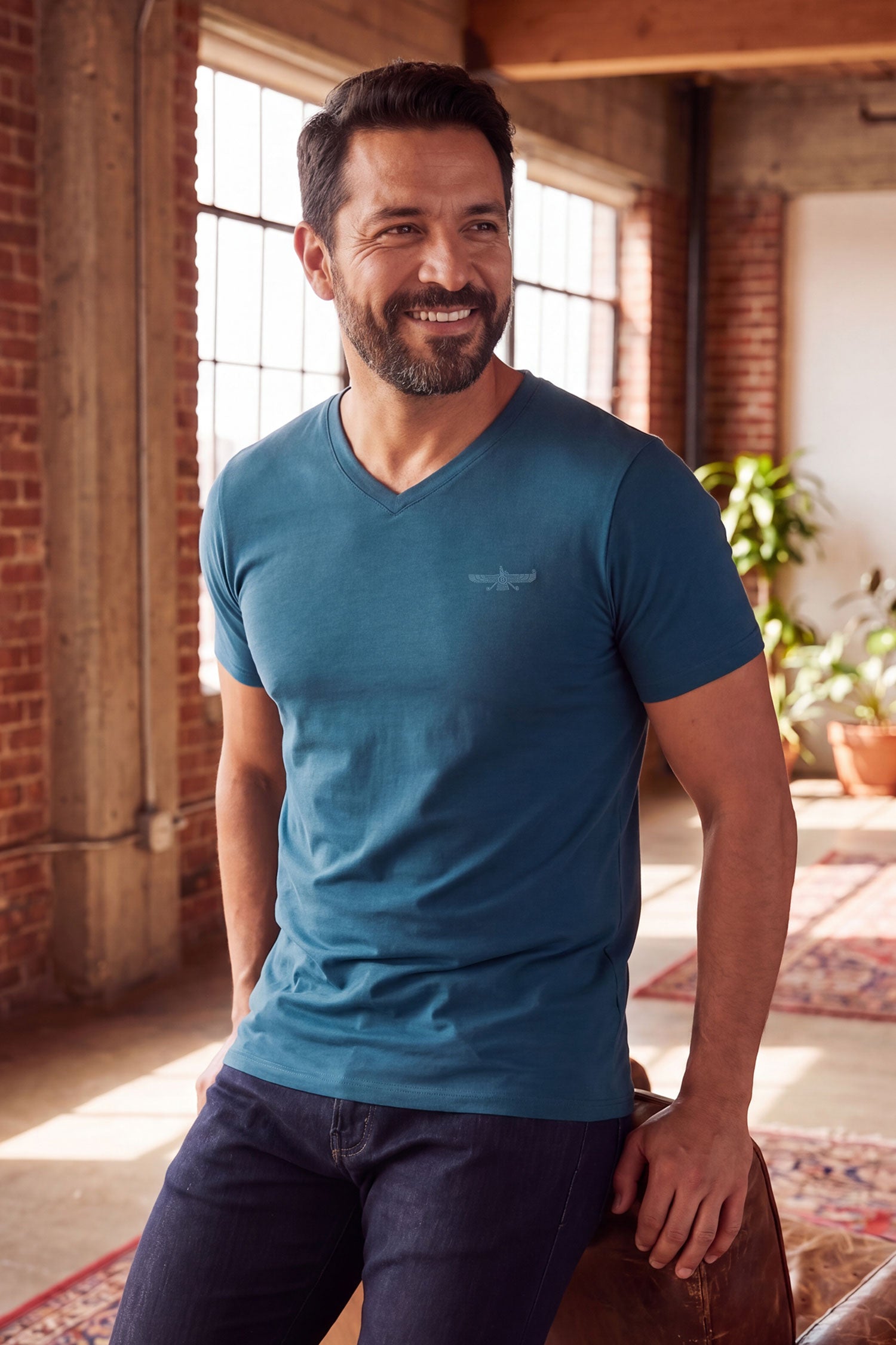 BARABAS Men's Solid Color V-neck T-shirts VTV216 Teal