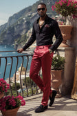 BARABAS Men's Solid Color Shiny Chino Pants VP1010 #Color_Burgundy