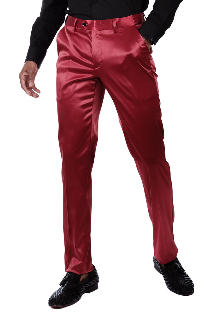 BARABAS Men's Solid Color Shiny Chino Pants VP1010 Burgundy