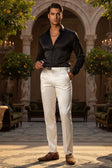 BARABAS Men's Solid Color Shiny Chino Pants VP1010 #Color_Cream