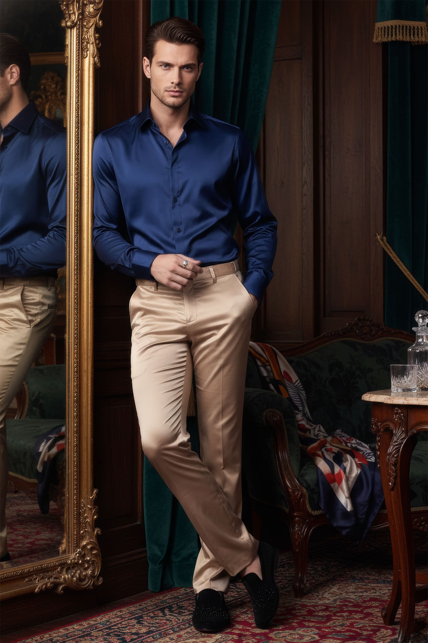 BARABAS Men's Solid Color Shiny Chino Pants VP1010 Gold