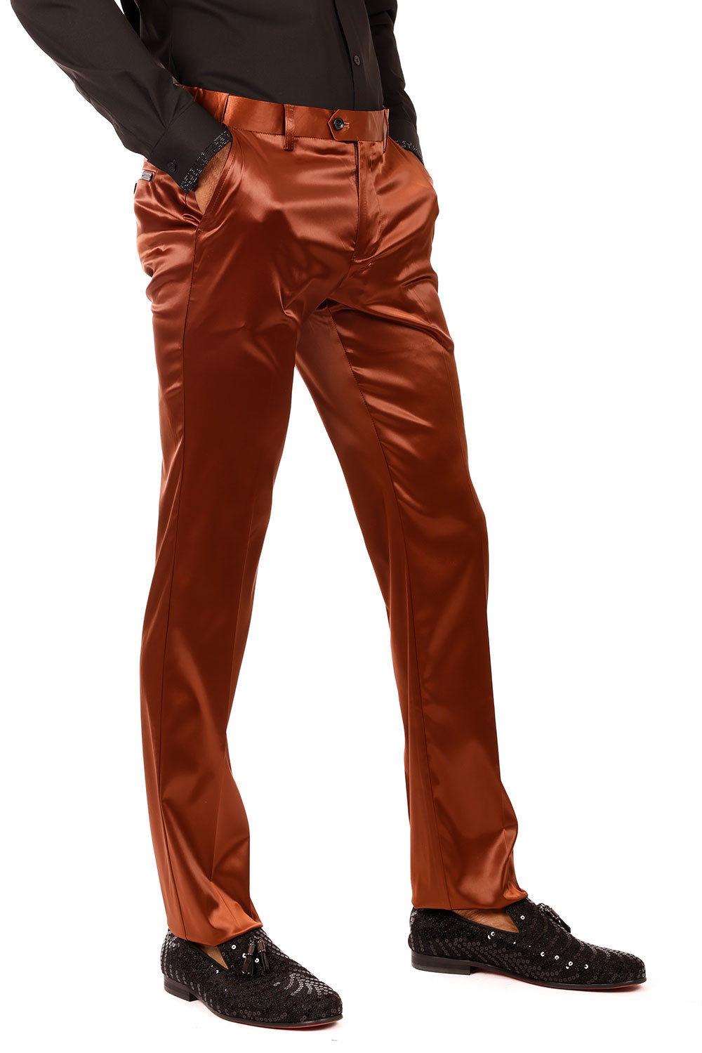 BARABAS Men's Solid Color Shiny Chino Pants VP1010 Nutshell