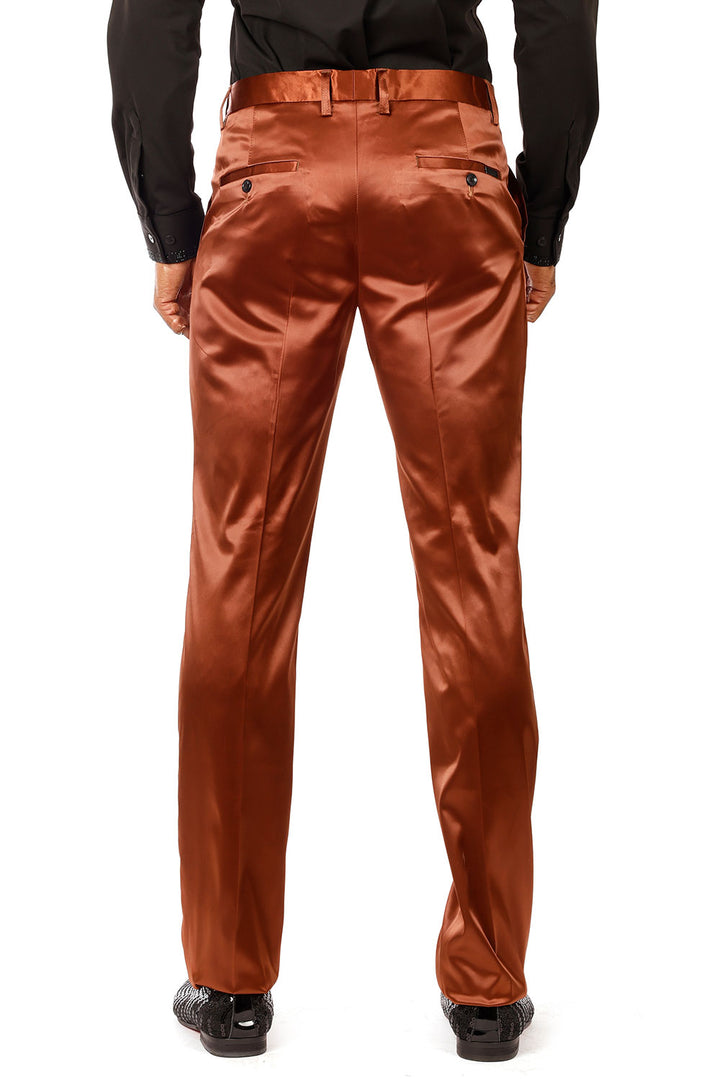 BARABAS Men's Solid Color Shiny Chino Pants VP1010 Brown