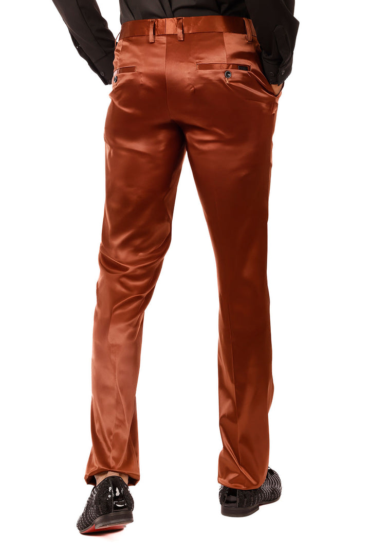 BARABAS Men's Solid Color Shiny Chino Pants VP1010 Bronze