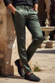 BARABAS Men's Solid Color Shiny Chino Pants VP1010 #Color_Olive