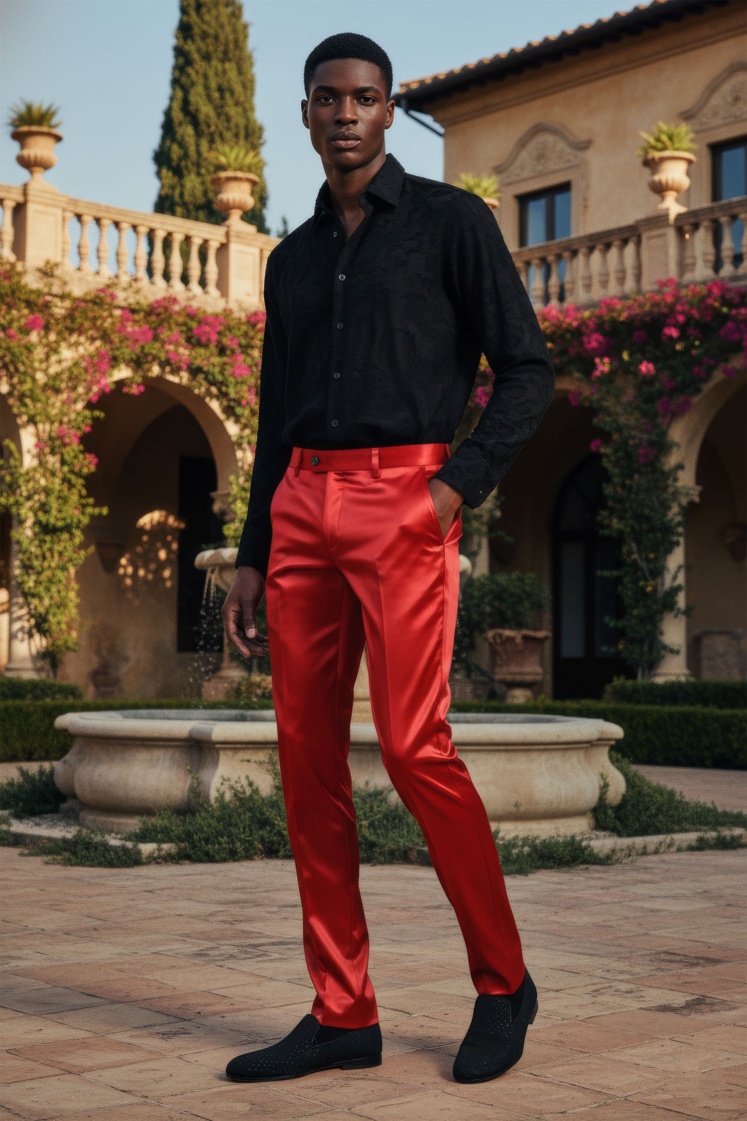 BARABAS Men's Solid Color Shiny Chino Pants VP1010 Red