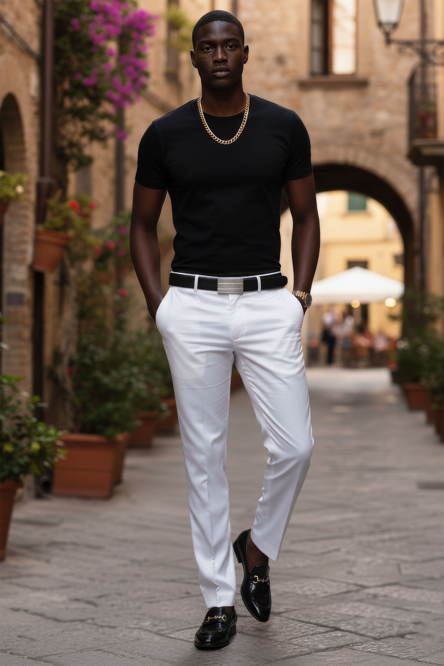 BARABAS Men's Solid Color Shiny Chino Pants VP1010 White