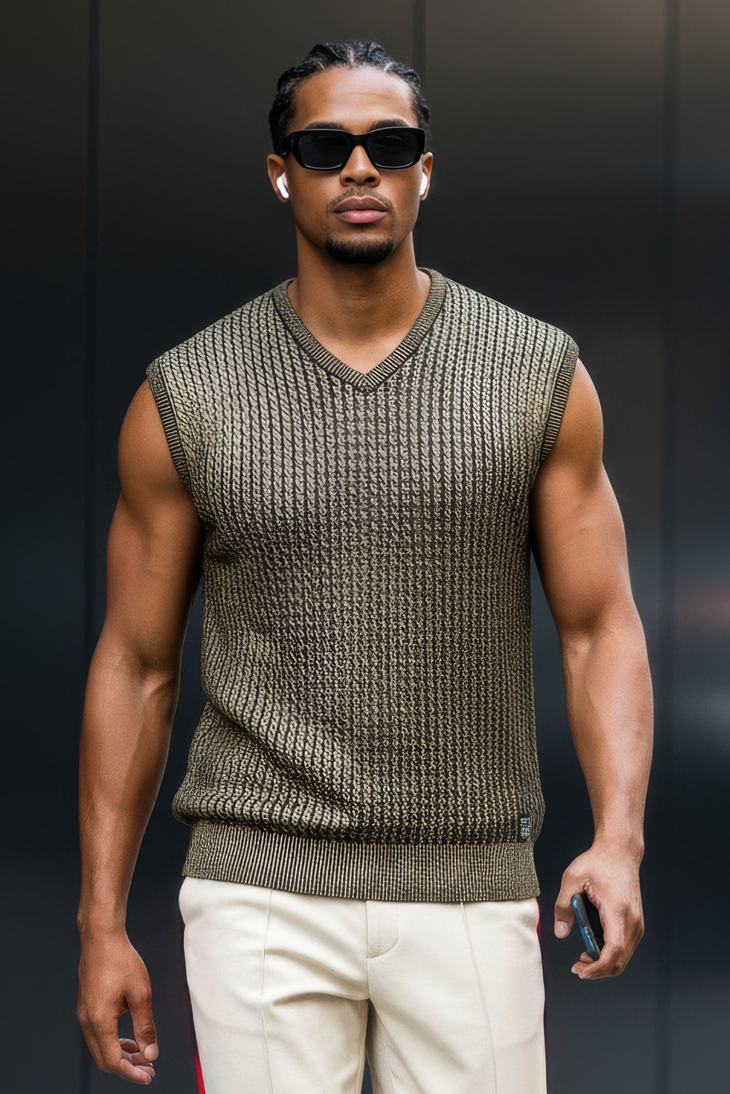 Barabas Men's Shiny Sleeveless Fisherman Knitted Sweater Vest WV201 Gold