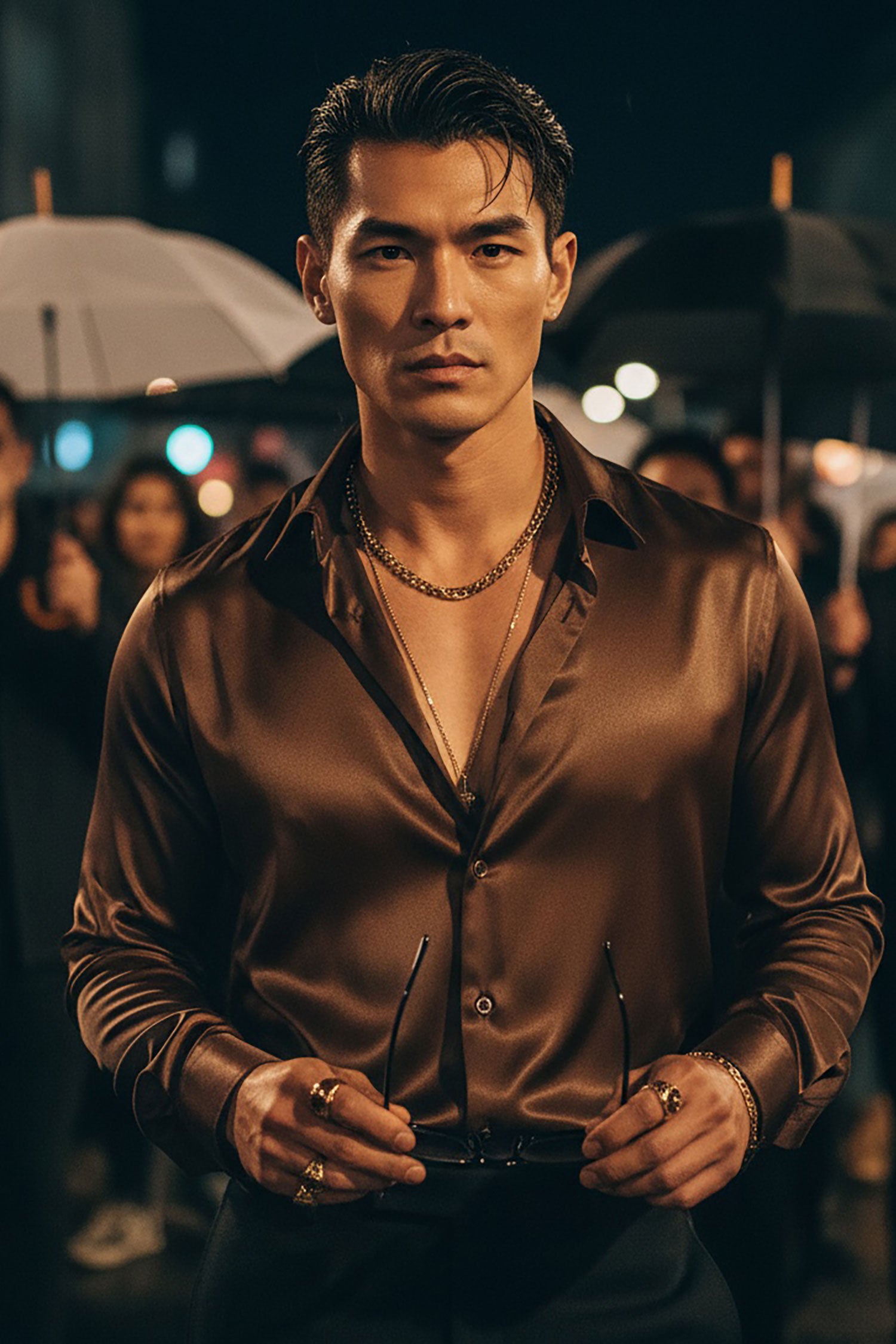 BARABAS Mens Luxury Metallic Long Sleeve Button Down Shiny shirts B312 Brown