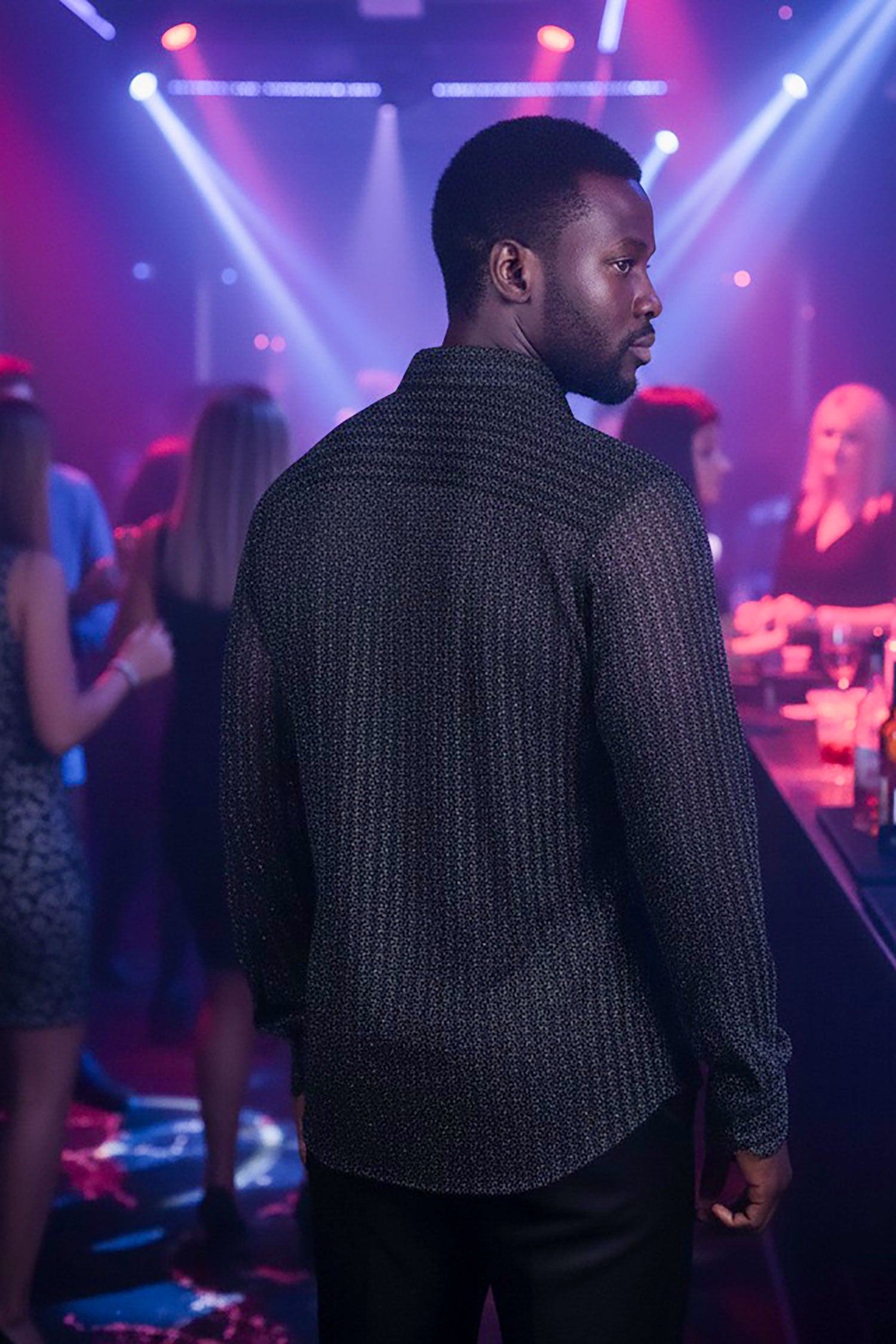 Barabas Men's Stretch Geometric See Through Long Sleeve Shirt 4B94 Black