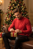 Men's Turtleneck Ribbed Solid Color Basic Sweater LS2100 #Color_Red