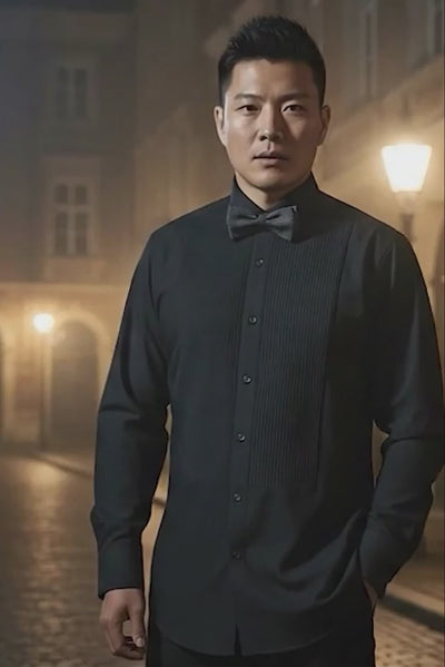 BARABAS Men's Tuxedo Wing Collar French Cuffs Long Sleeve Shirt 4txs02 Black