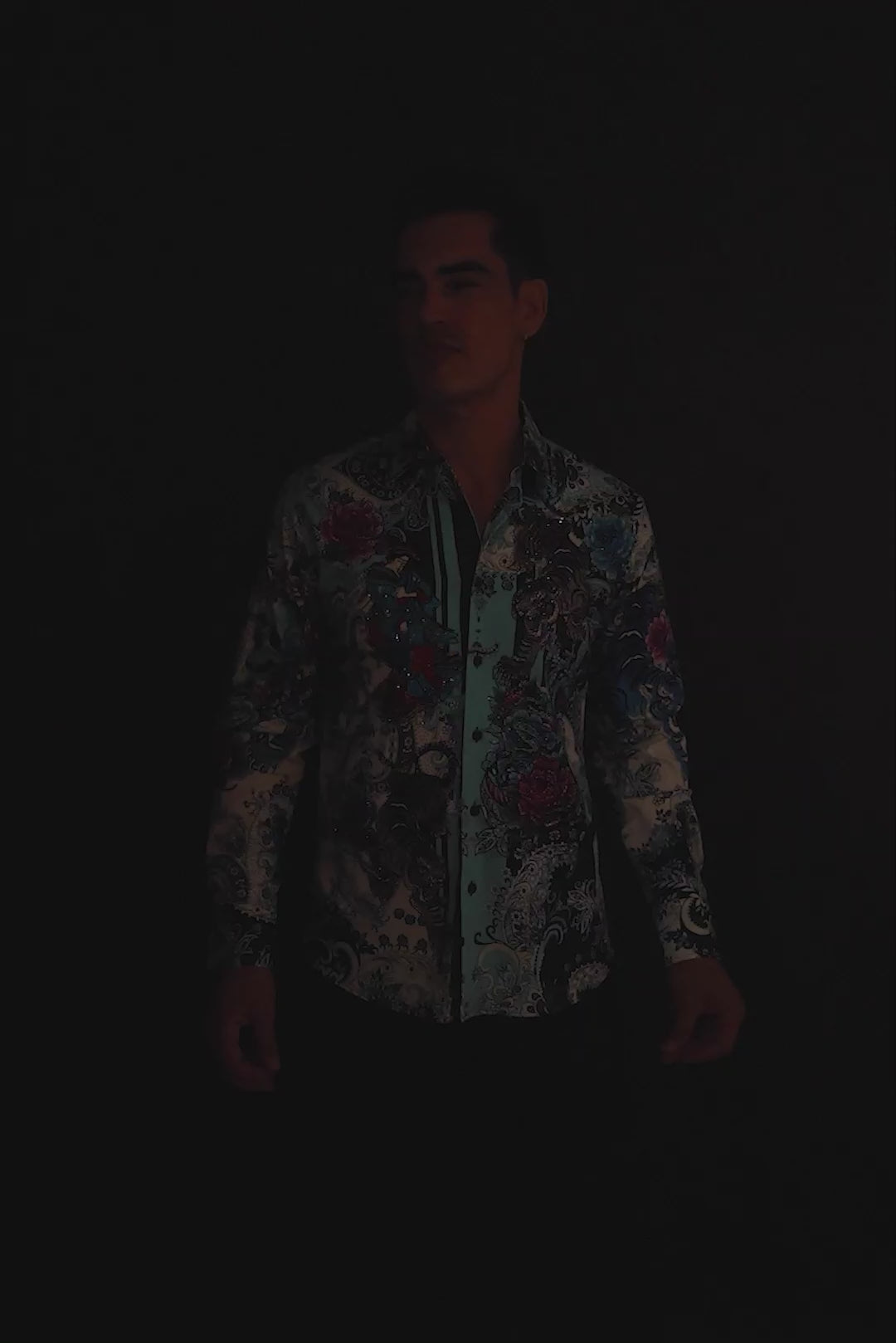BARABAS Men's Designer Rhinestone Long Sleeve Shirt Shirts 6SPR02 Blue