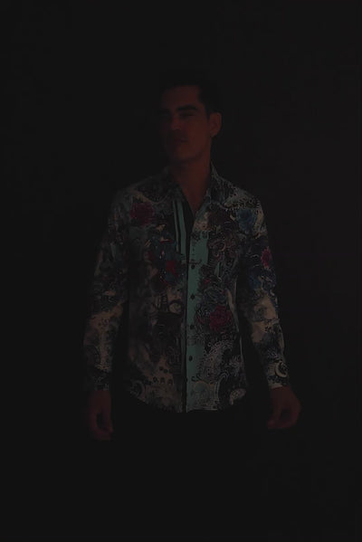 BARABAS Men's Designer Rhinestone Long Sleeve Shirt Shirts 6SPR02 Blue