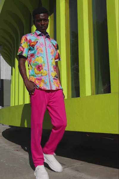 Barabas Men's Rhinestone Cocktails Floral Short-Sleeve Shirt 6SSR06 Pink