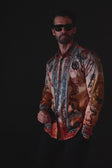 BARABAS Men's Rhinestone Sea Ocean Baroque Long Sleeve Shirts 3SPR417 #Color_Peach