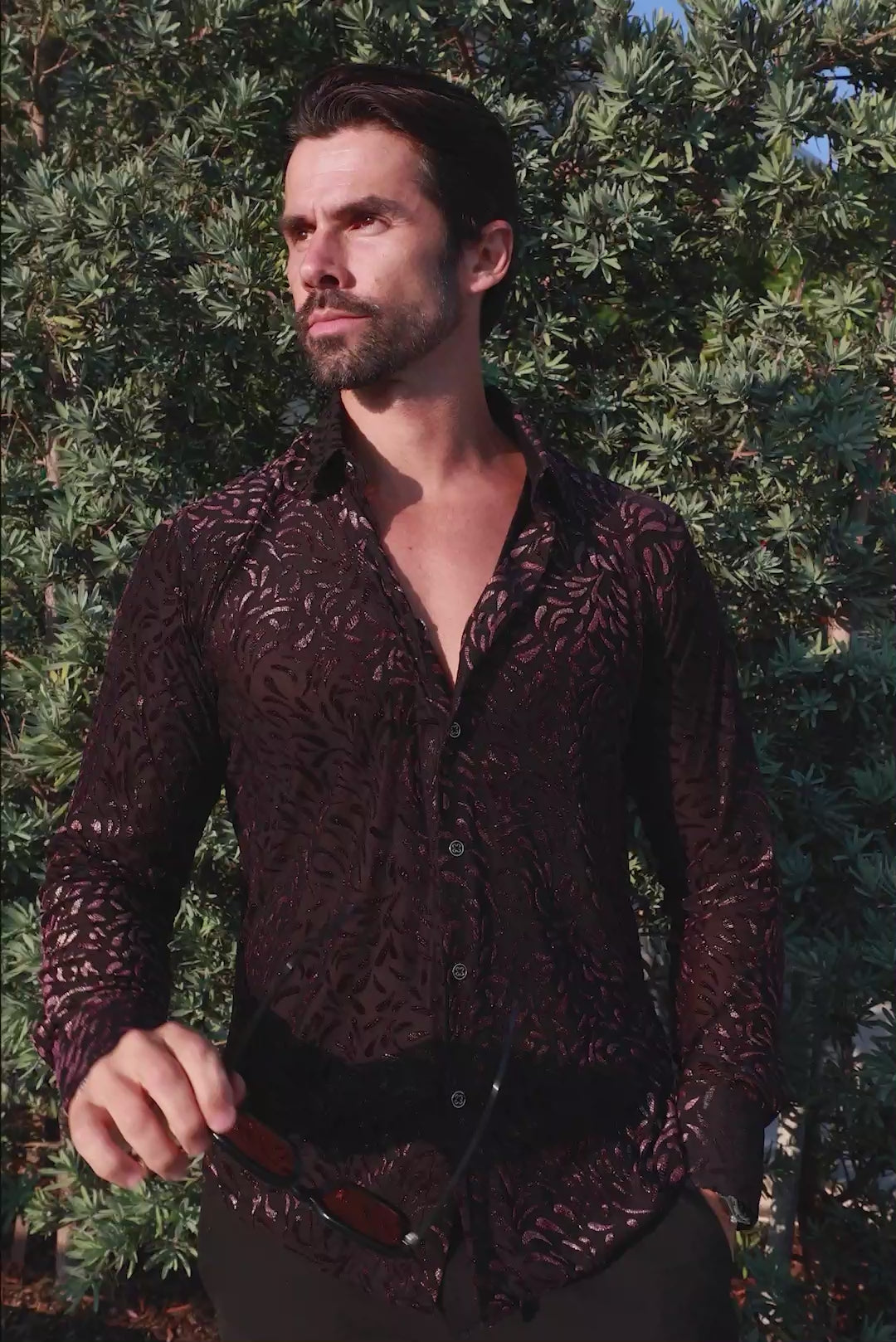 BARABAS Men's See Through Floral Long Sleeve Button Down Shirt 3SVL17 Black