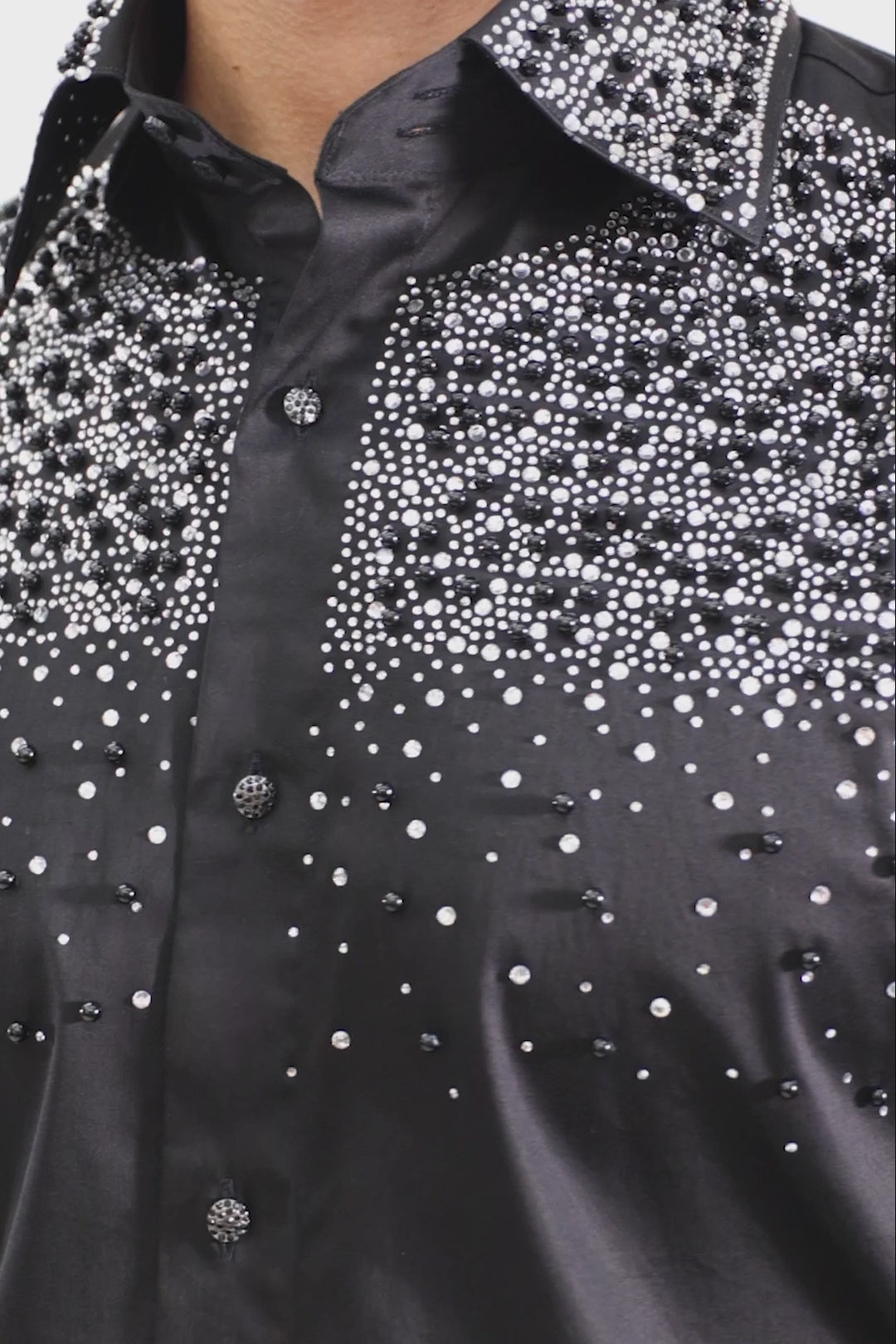 Barabas Men's Rhinestones Pearls Button Down Long Sleeve Shirts 4BR413 Black Silver