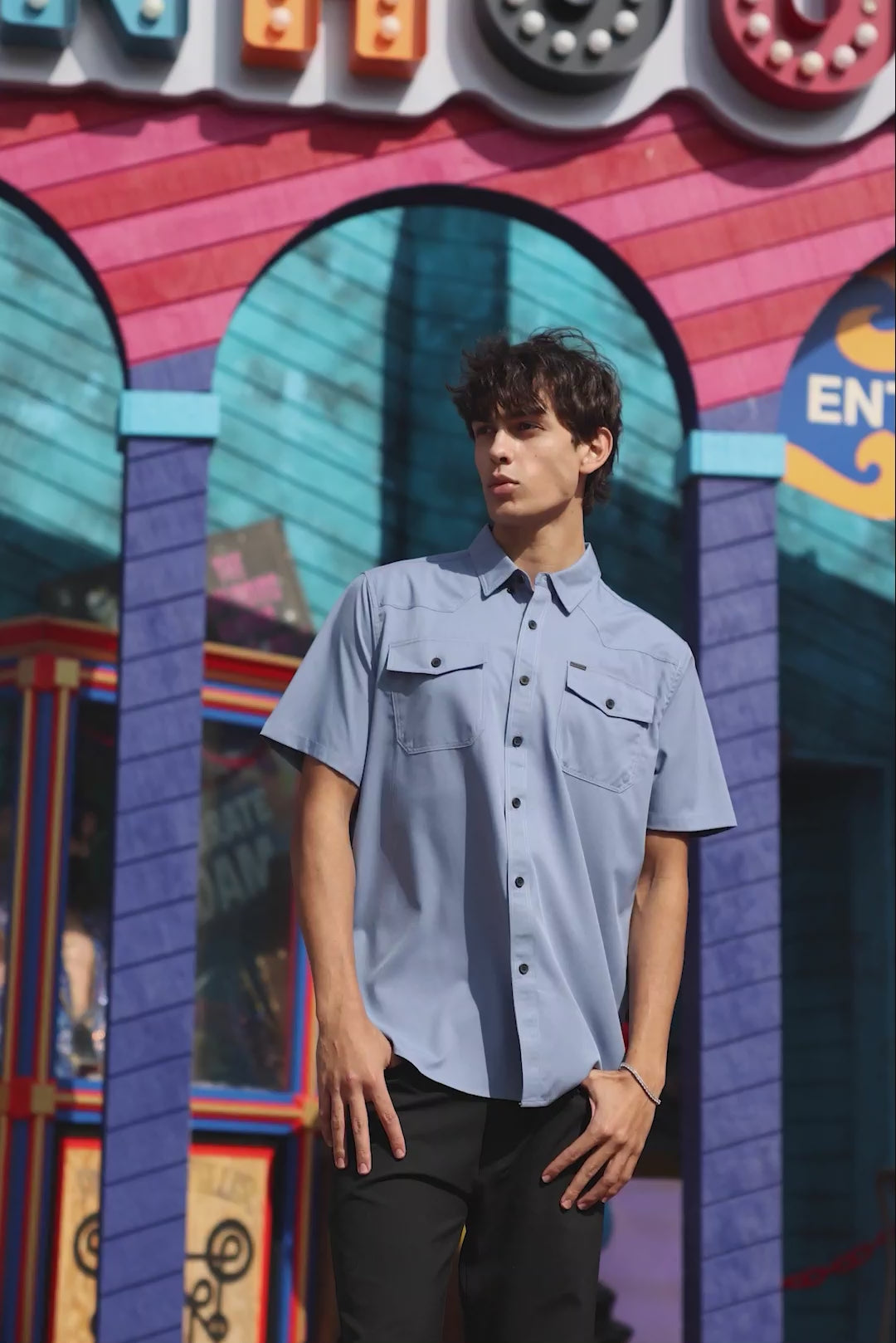 Barabas Men's Western Casual Solid Stretch Short Sleeve Shirt 5SST10 Sky Blue