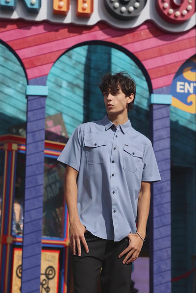 Barabas Men's Western Casual Solid Stretch Short Sleeve Shirt 5SST10 Sky Blue