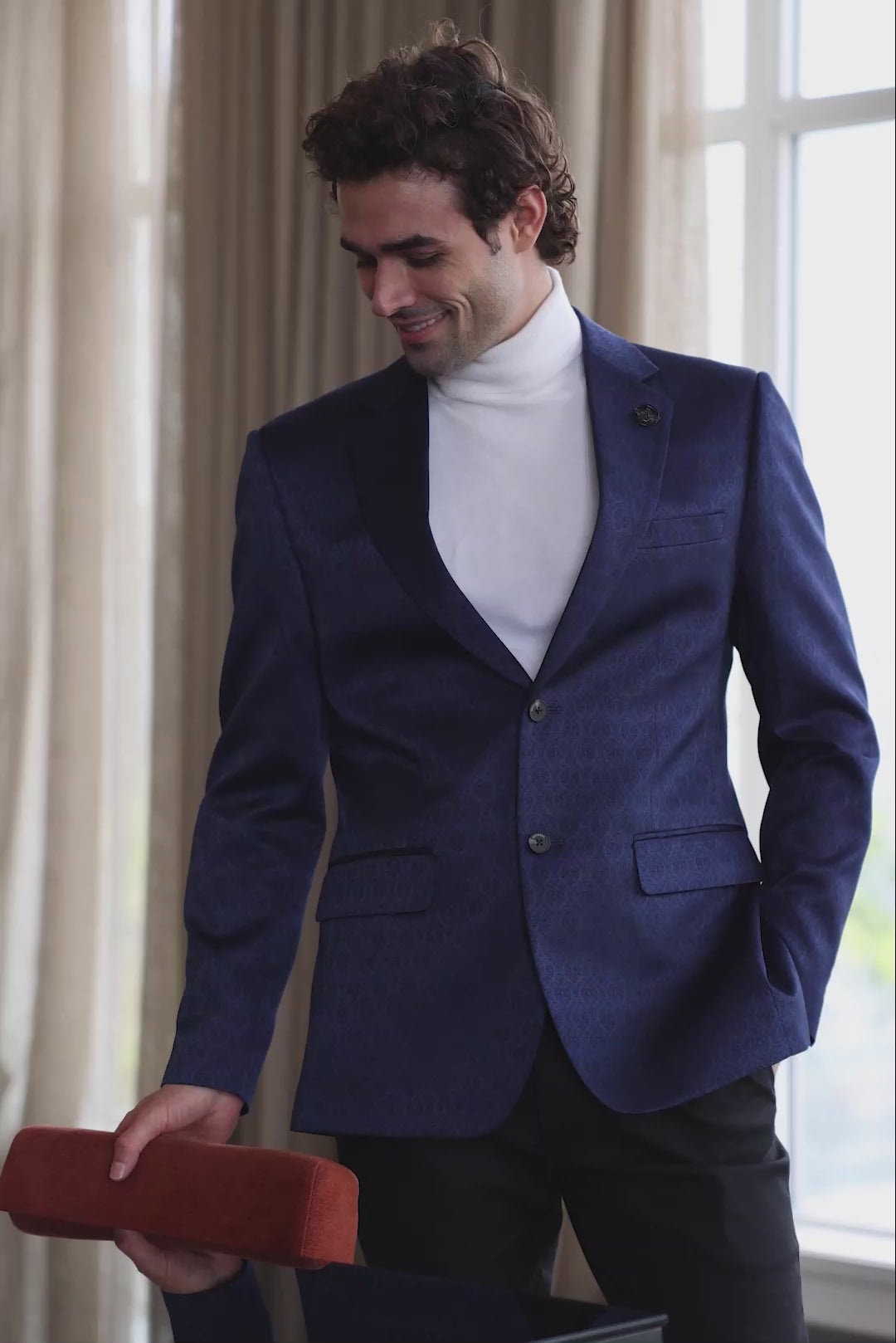Barabas Men's Floral Pattern Notch Lapel Casual Blazer 5BL24 Navy