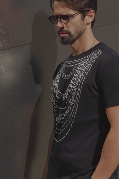 Barabas Men's Link Rhinestone Solid Color Crew Neck T-shirts 5STR02 Black