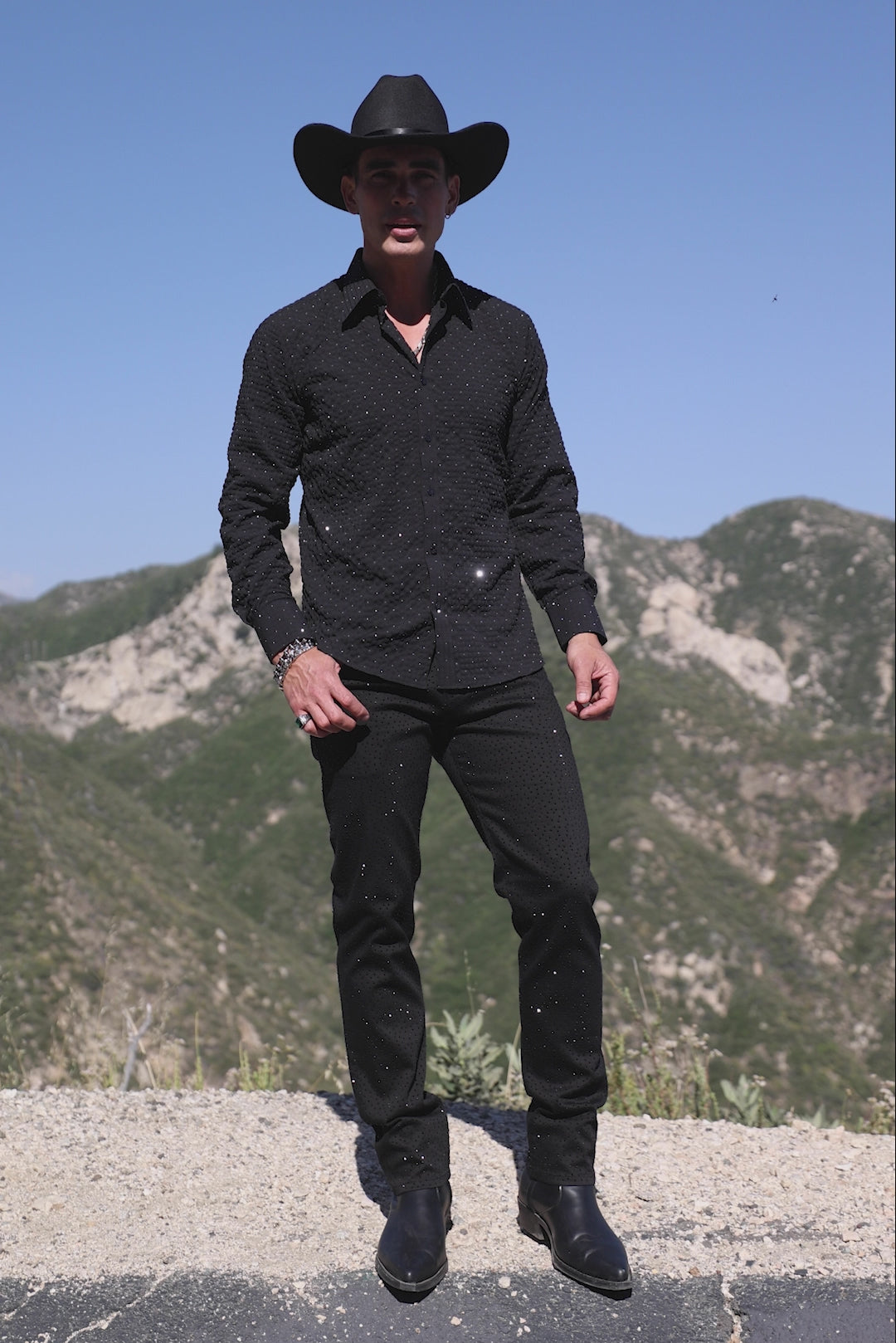 Barabas Men's Rhinestones Button Down Long Sleeve Shirts 4BR58 Black