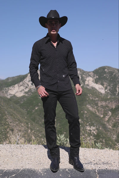 Barabas Men's Rhinestones Button Down Long Sleeve Shirts 4BR58 Black