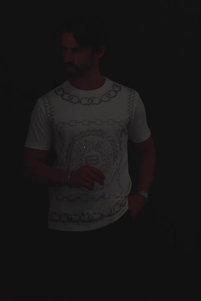 Barabas Men's Chains Rhinestone Solid Color Crew Neck T-shirts 5STR01