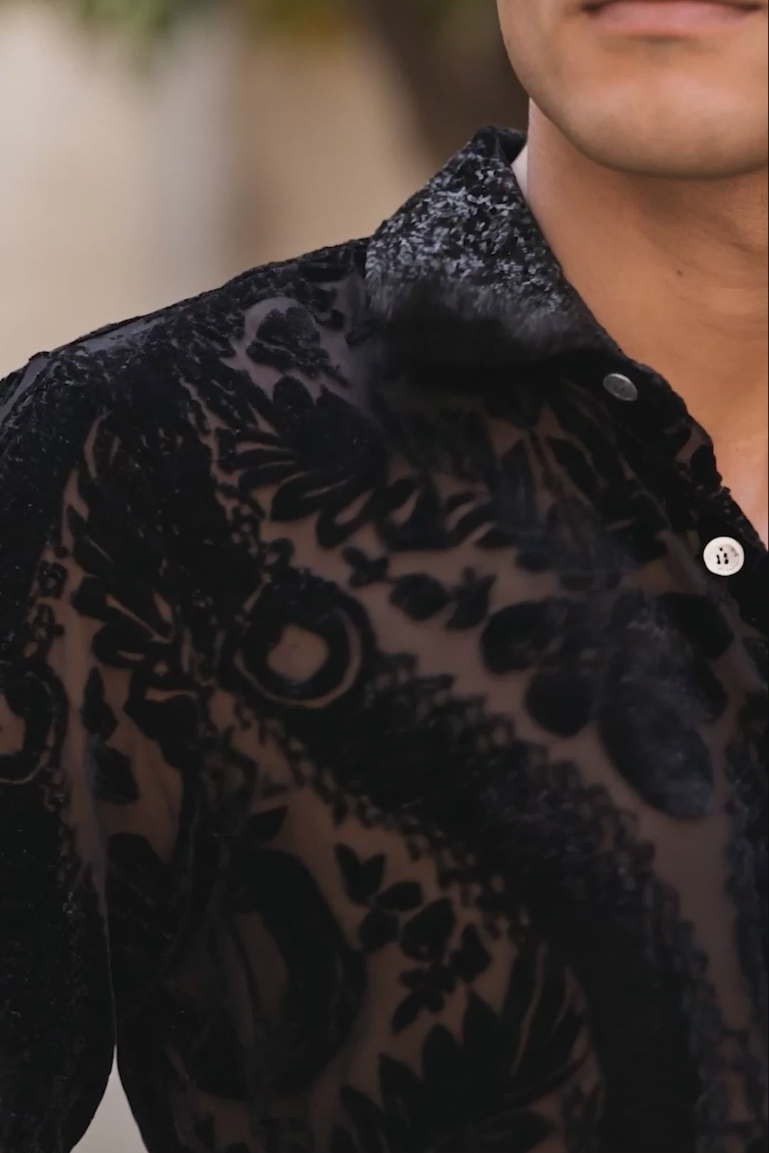Barabas Men's See Through Floral Embroidered Baroque Shirt 6B02 Black 