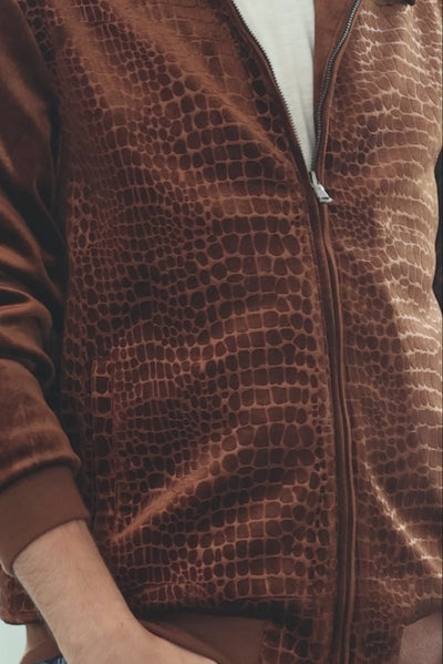 Barabas Men's Crocodile Pattern Velvet Bomber Winter Jacket 4BH88 Brown